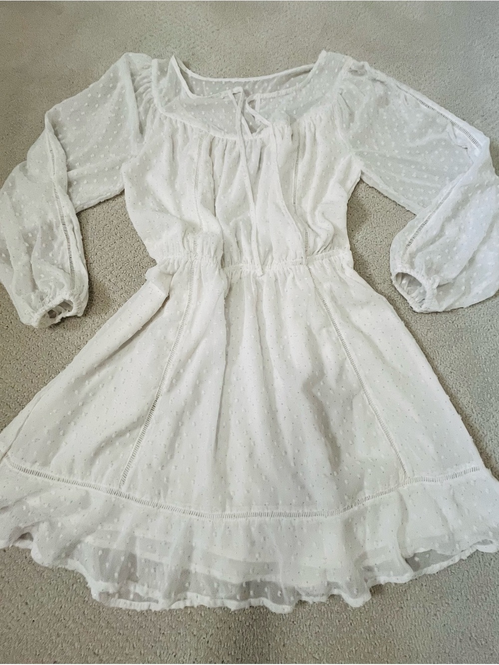 Cupcakes & Cashmere White Silver Dot Detail Long Sleeve Dress